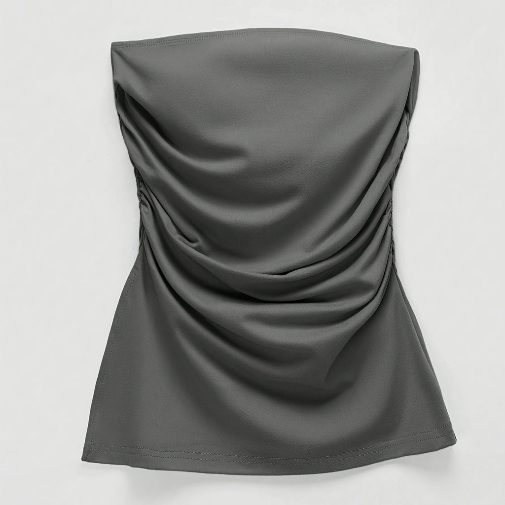 Ladies' Spring And Summer Gray Solid Color Strapless Off Shoulder One Shoulder Casual Versatile Vest Top